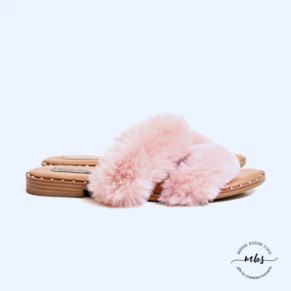 Steve Madden Enite Faux Fur Slide Sandals Pink Women Size 8